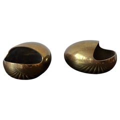 Vintage Pair of Cohr Ashtrays in Patinaed Brass Denmark 1960s