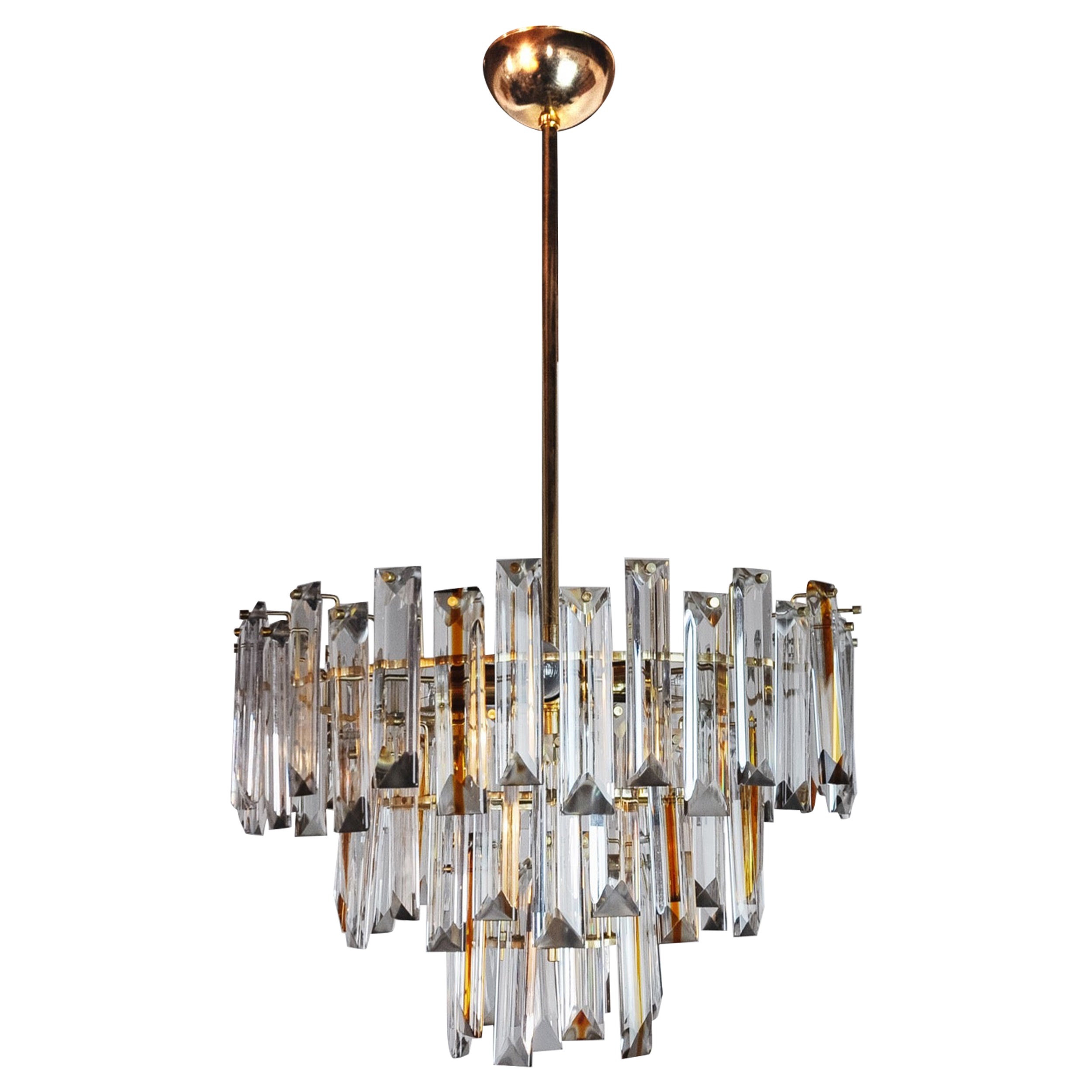 Venini Two-Tone Chandelier, 3 Levels, Murano Glass, Italy, 1970 For Sale