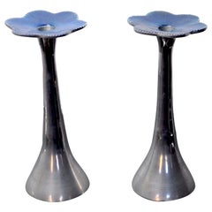 Pair of Floral Brutalist Candlesticks by David Marshall, 1980, Spain