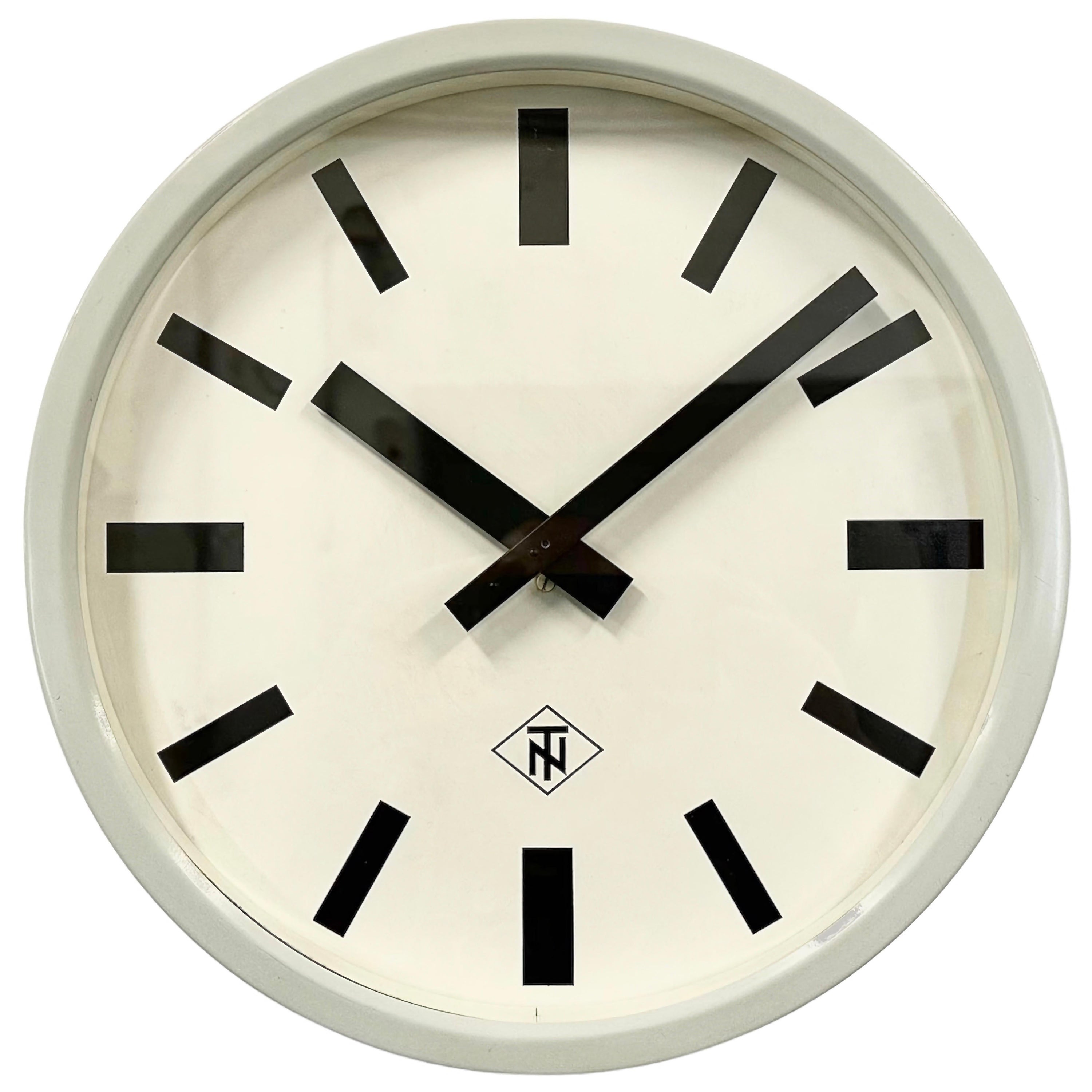 Grey Industrial Wall Clock from TN, 1960s For Sale