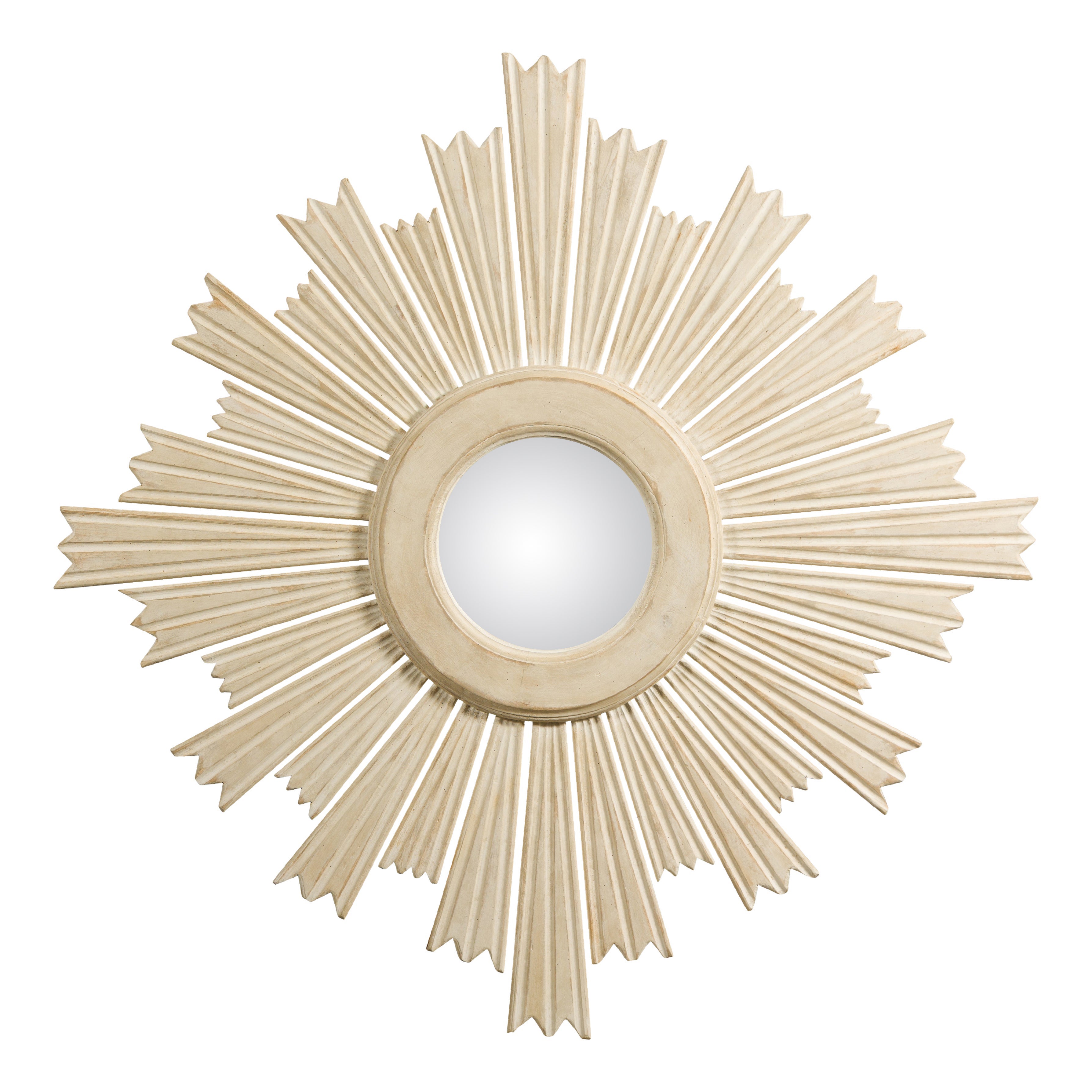Painted Wood Modern Custom Sunburst with Convex Mirror with Varying Rays For Sale