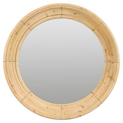 Rustic English Midcentury Pine Round Bullseye Mirror with Natural Finish