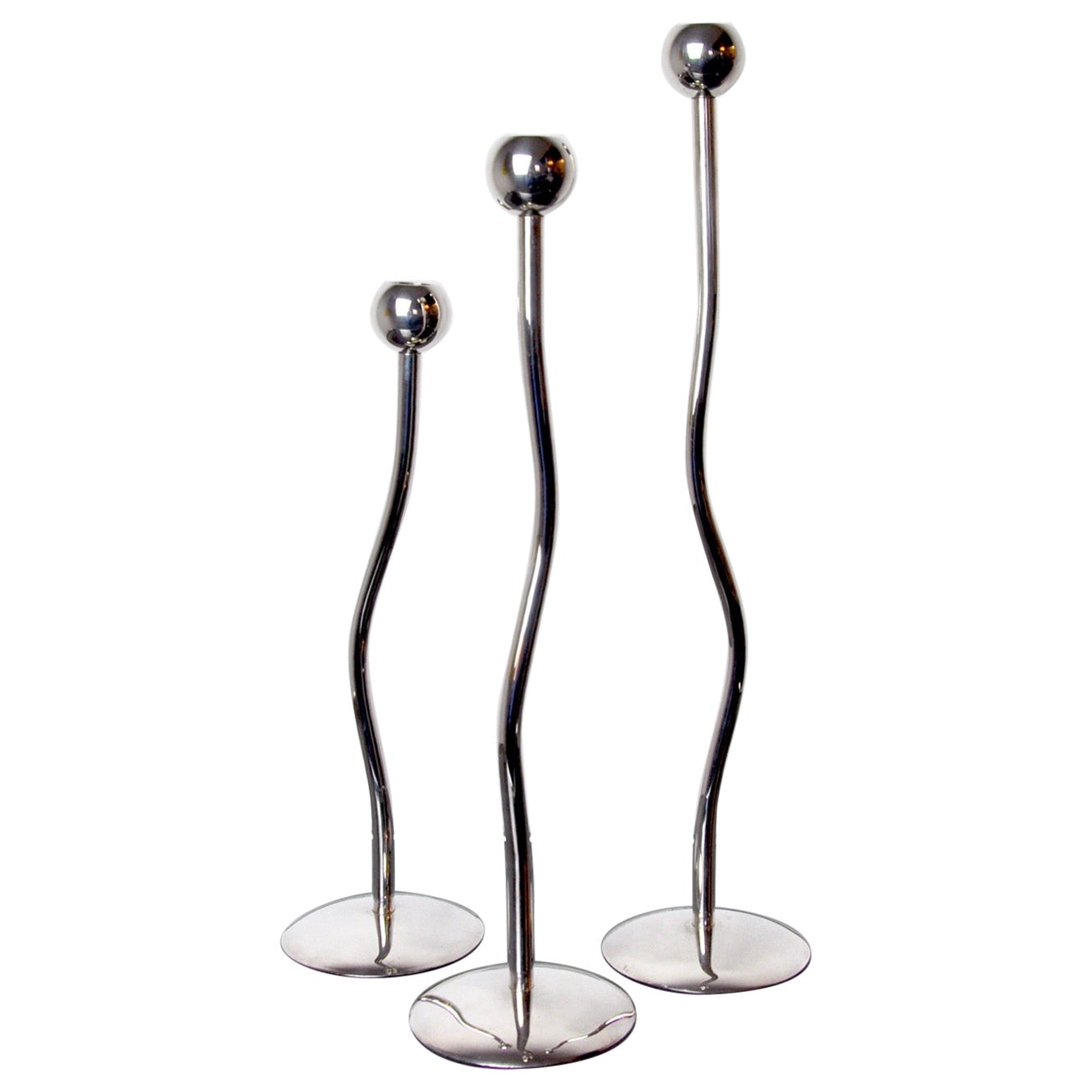 Trio of Silver Metal Candle Holders by Mesa, Italy, 1980 For Sale