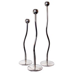 Trio of Silver Metal Candle Holders by Mesa, Italy, 1980