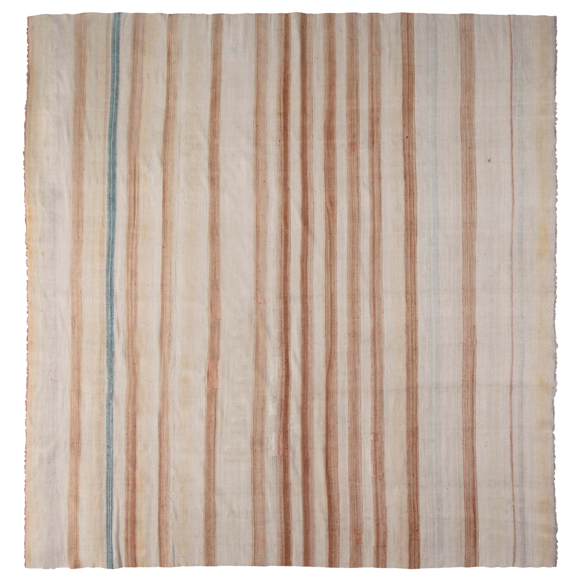 Mid20th Century Striped Indian Dhurrie Cotton Rug For Sale at 1stDibs