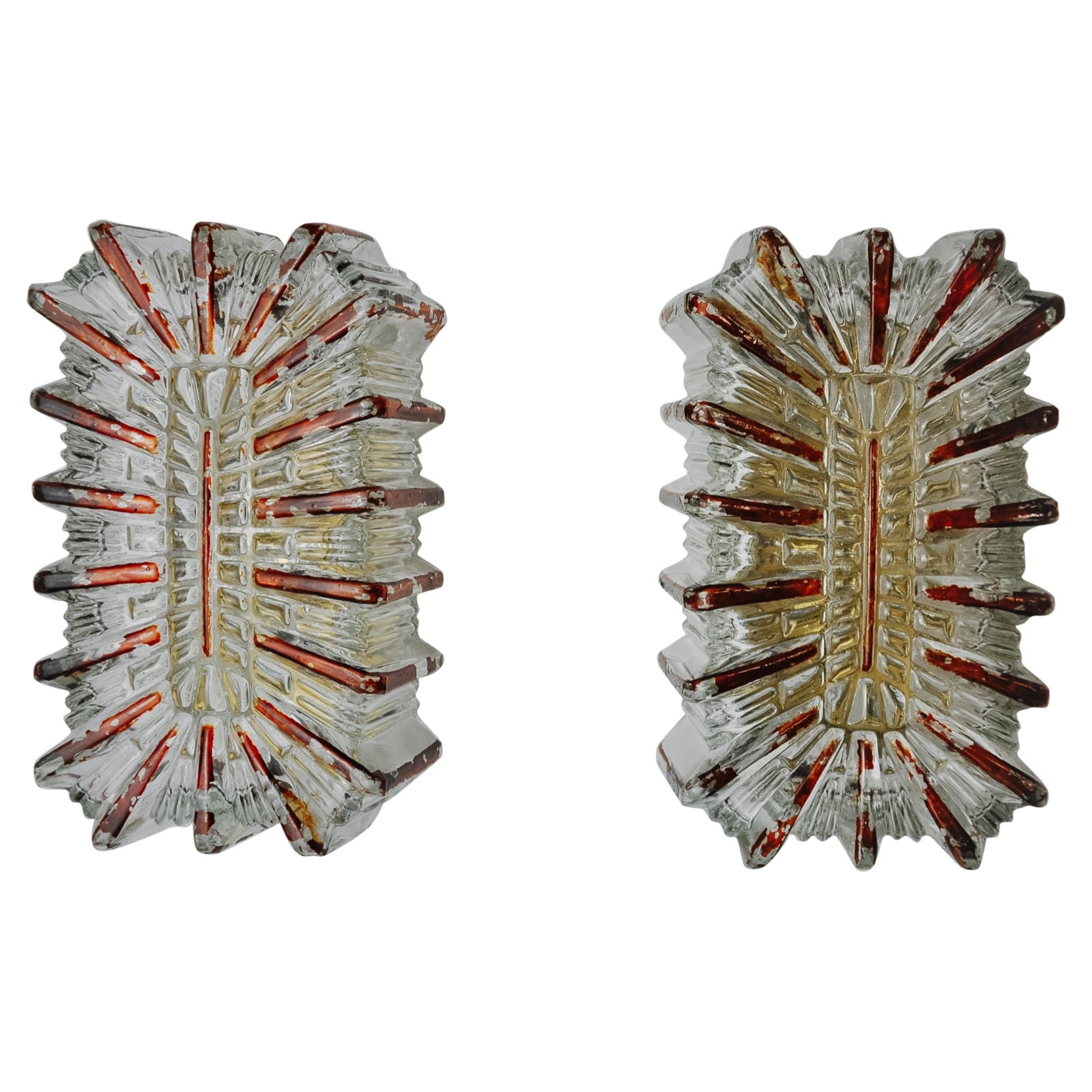 Pair of Glass Sconces and Orange Varnish by Limburg, Germany, 1970 For Sale