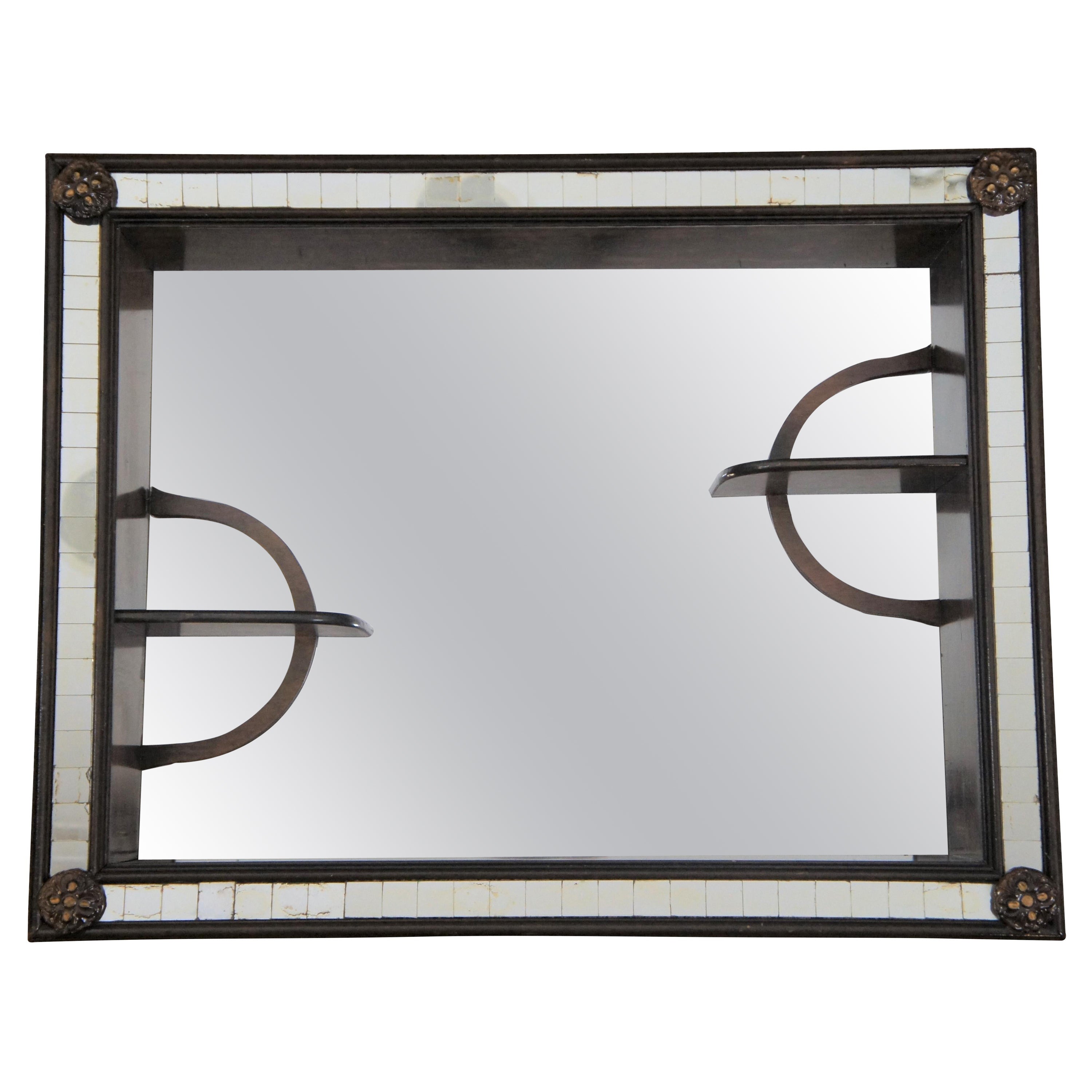 Midcentury Shadow Box Vanity Wall Shelf Curio Display Mirror 28"