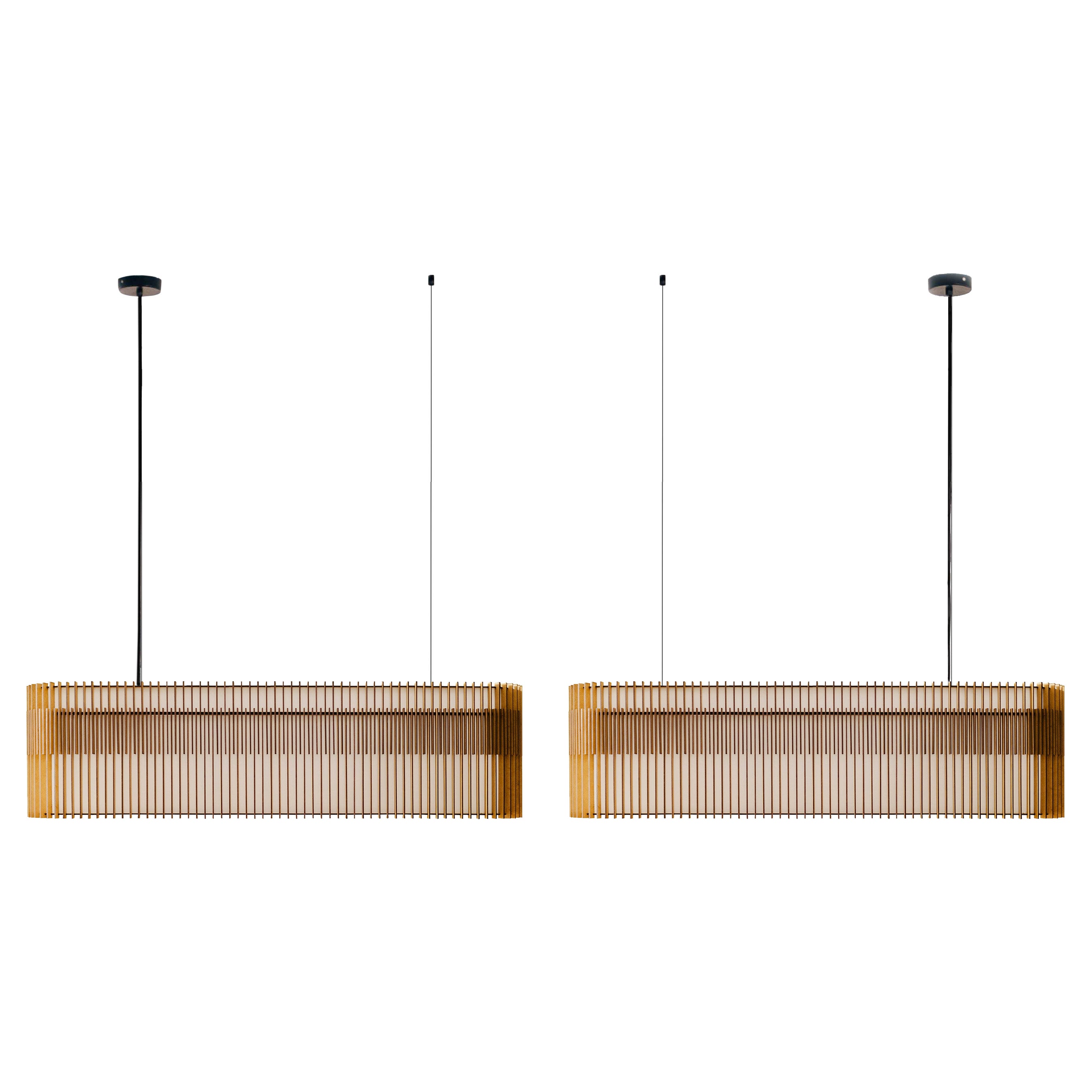 Contemporary, Handmade Double Suspension Lamp, Mdf Wood Large, L2000 en vente