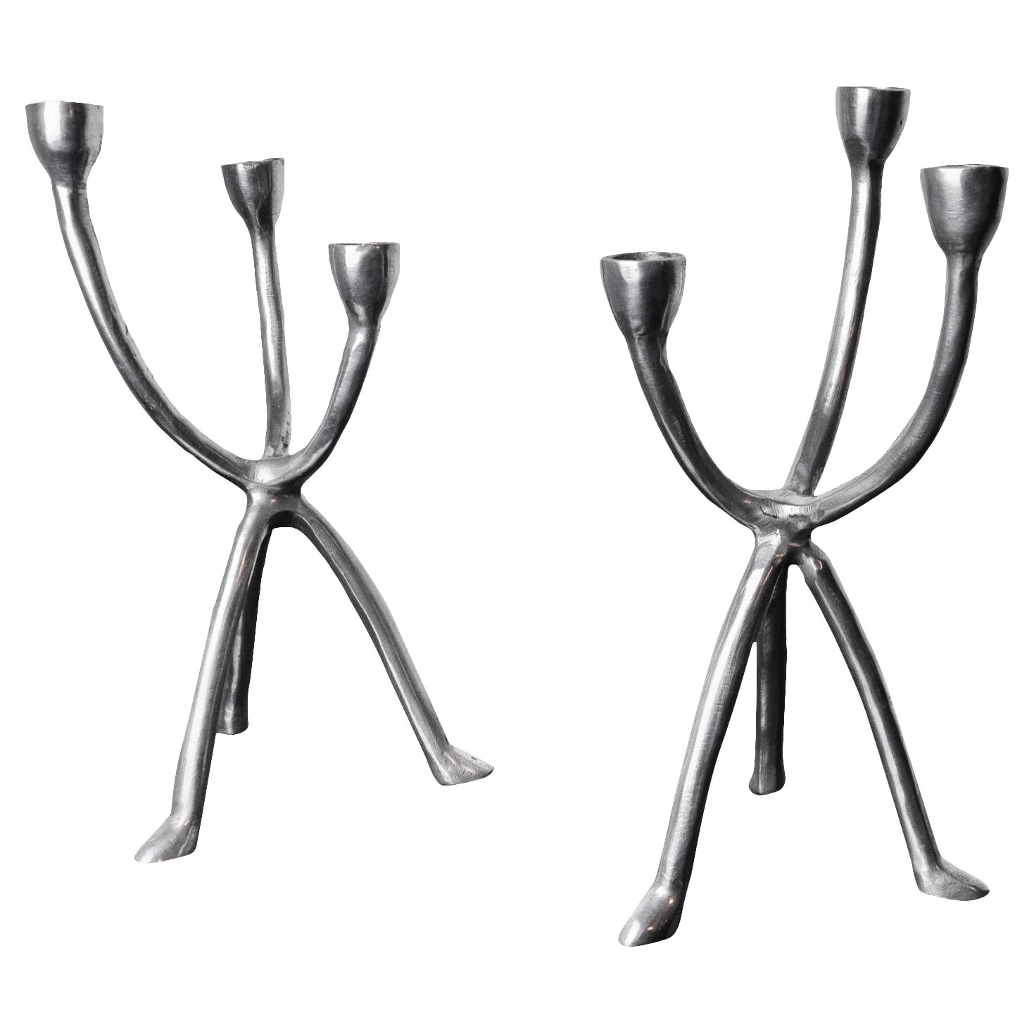 Pair of Brutalist Candlesticks 3 Arms, Denmark, 1970 For Sale