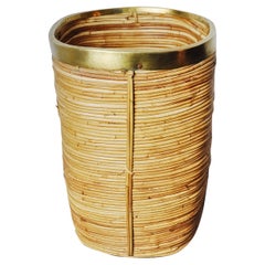 Rattan and Brass Umbrella Stand, Italy, 1970