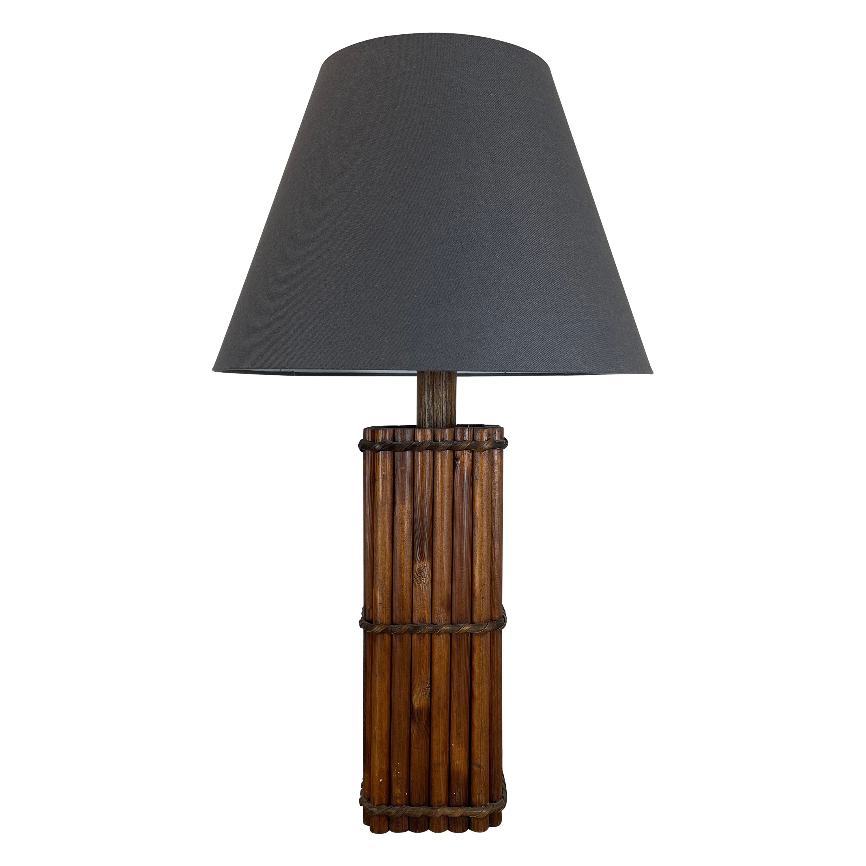 Large 52cm Hollywood Regency Dark Wooden Tiki Style Table Light, Italy 1970s For Sale