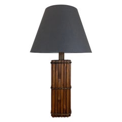 Vintage Large 52cm Hollywood Regency Dark Wooden Tiki Style Table Light, Italy 1970s
