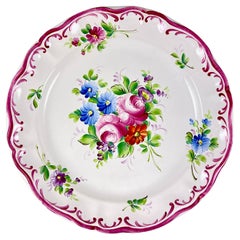 Antique Roger Colas Clamecy French Faïence Hand Painted Pink Floral Plate