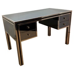 Michelle Pigneres 1970s Desk Chrome Smoked Mirrored Table Art Deco Style office 