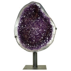 Large Amethyst Geode Cluster with Purple Galaxy Druzy and Polished Agate Border