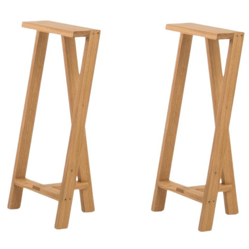 Set of 2 Large Pausa Oak Stool by Pierre-Emmanuel Vandeputte For Sale