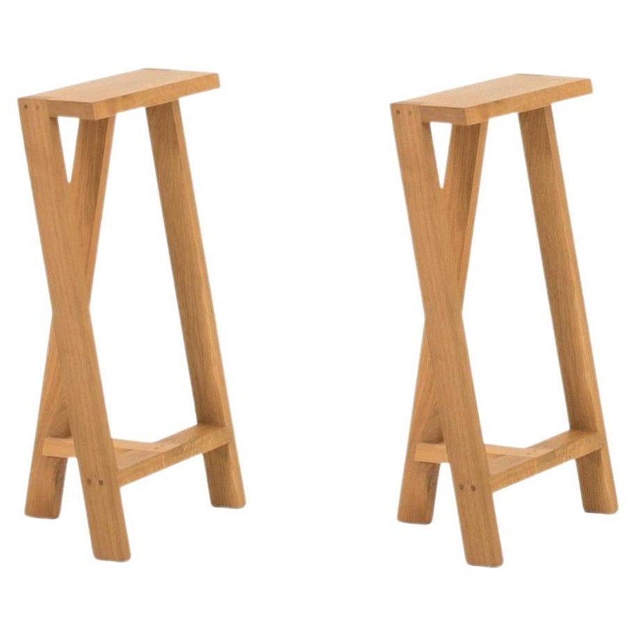 Set of 2 Medium Pausa Oak Stool by Pierre-Emmanuel Vandeputte For Sale