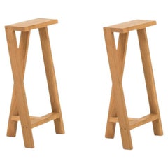 Set of 2 Medium Pausa Oak Stool by Pierre-Emmanuel Vandeputte