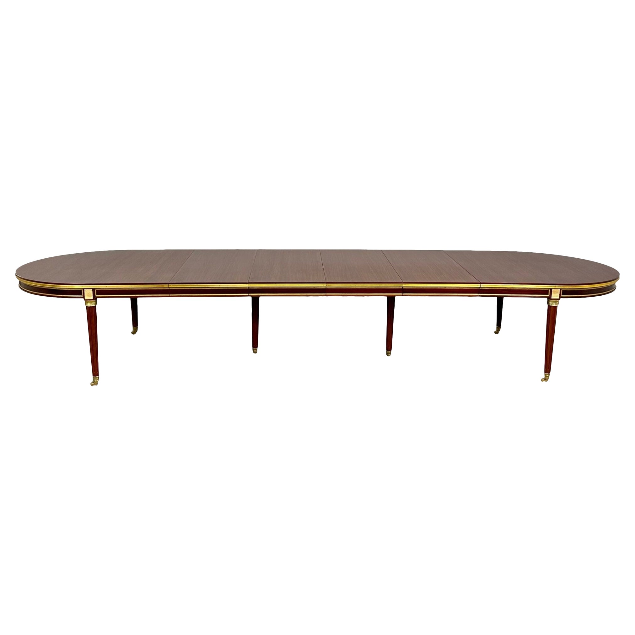 Monumental Louis XVI Hollywood Regency Dining Table, 15 Feet, Bronze Mounted For Sale