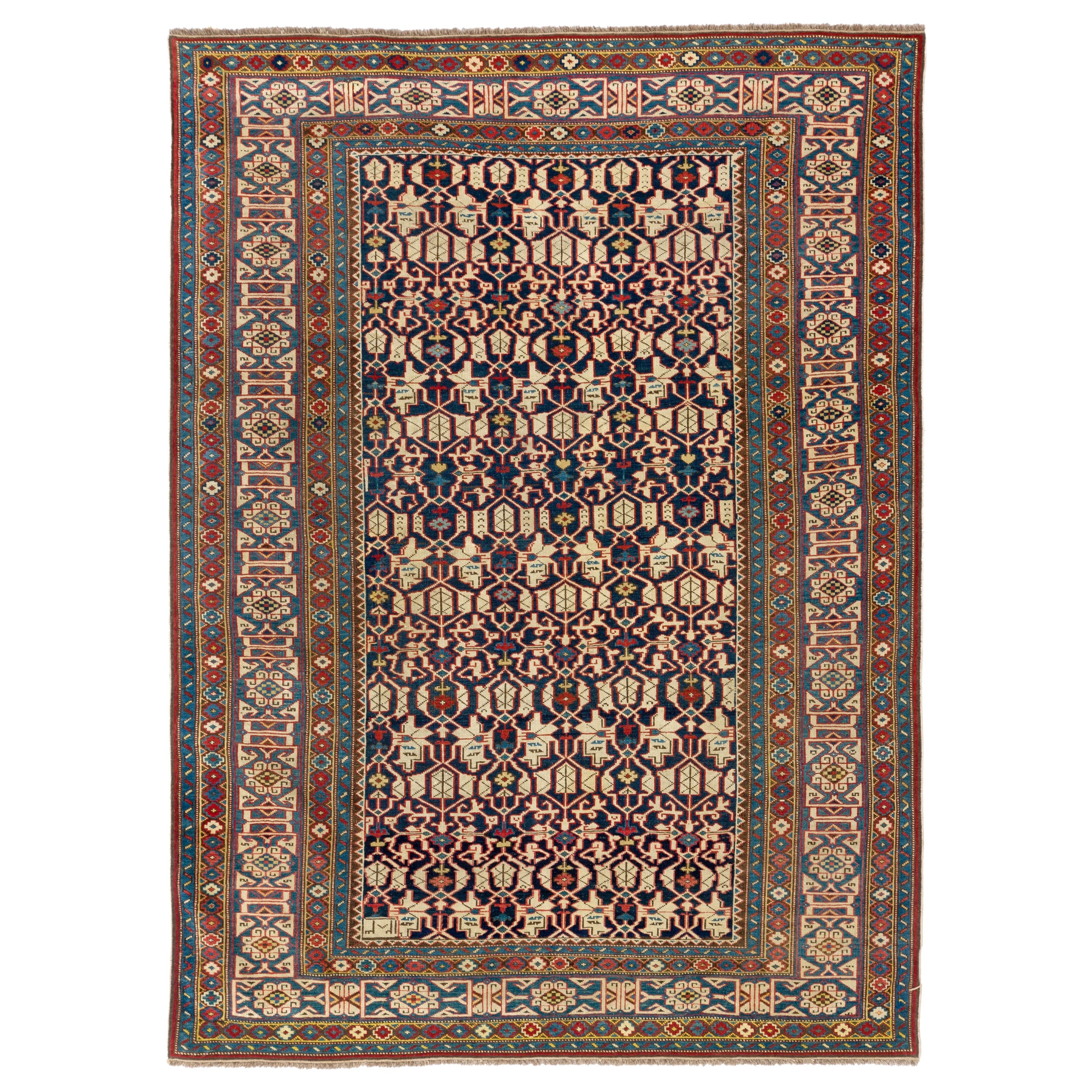 Fine tapis caucasien Kuba Konaghend antique daté de 1867, tapis de collection à étagères supérieures en vente