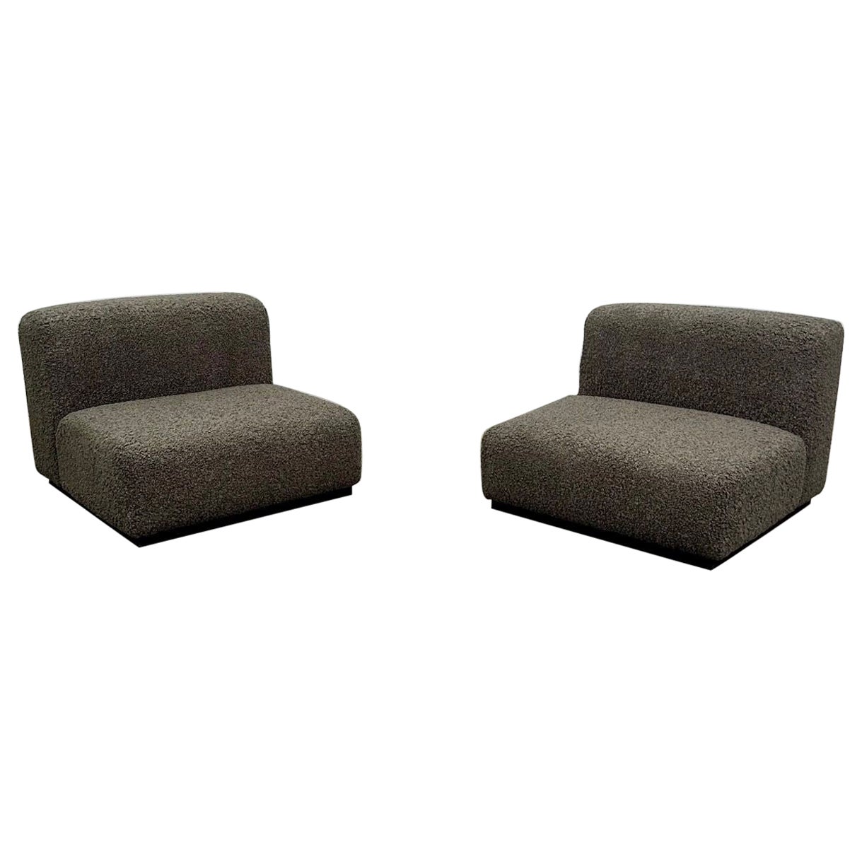 Pair of Mid-Century Modern Stendig Lounge / Slipper Chairs, Gray Bouclé