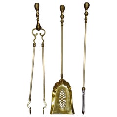 Antique Brass Triple Companion Fire Tool Set