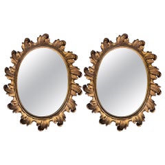 Hollywood Regency Era Carved Giltwood Scalloped Edge Mirrors, Pair