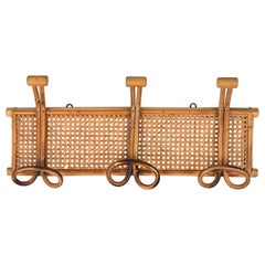 Retro Midcentury Wall Coat Rack in Bamboo and Rattan, Italy 1970s