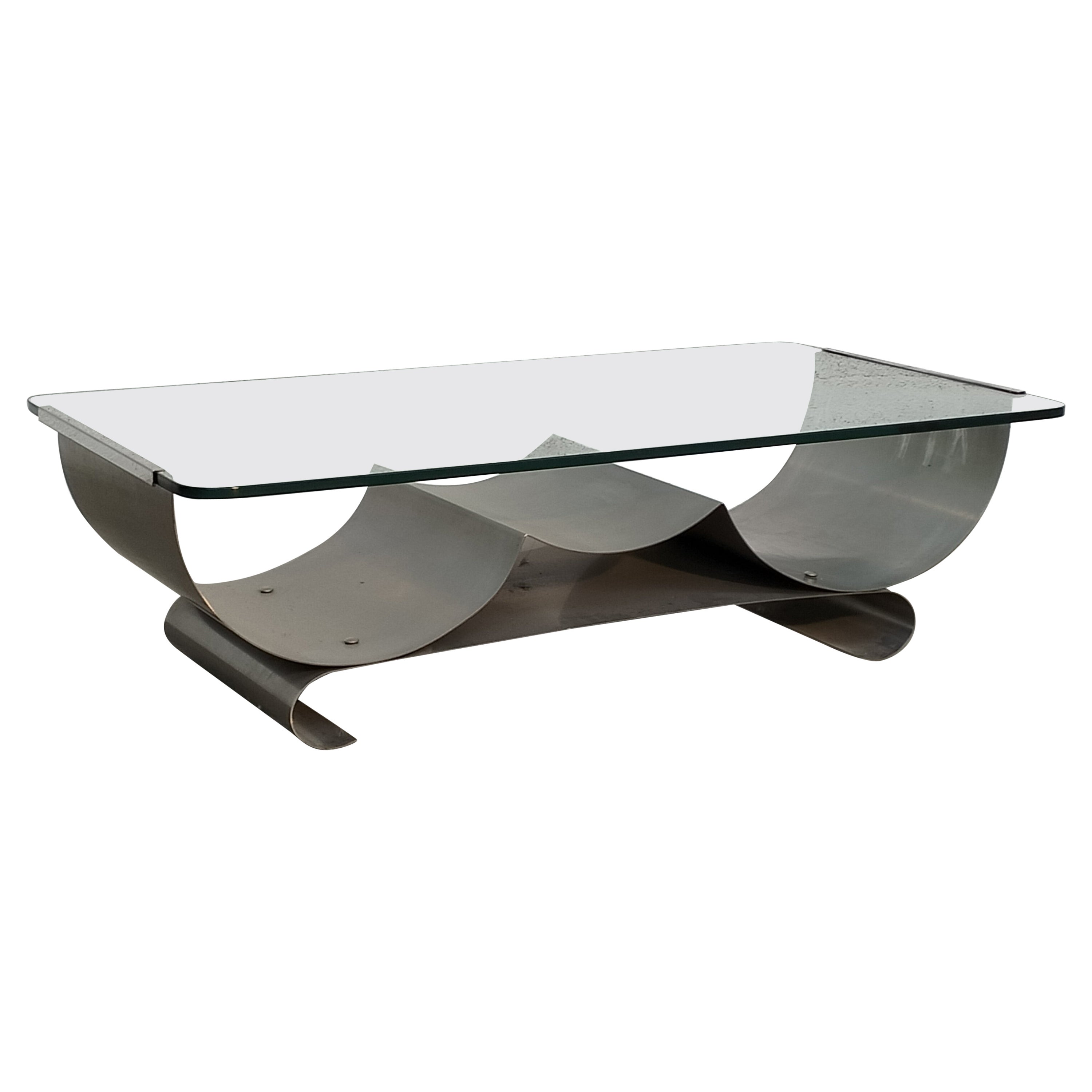 Stainless Steel and Glass Coffee Table by Francois Monnet for Kappa 70s