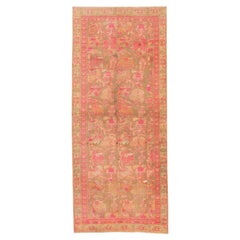 Handmade Retro Persian Malayer Allover Wool Rug with Brown & Pink Field