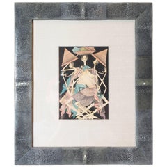 Contemporary Balinese Painting Framed in Shagreen