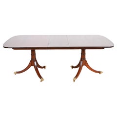 Retro Stickley Georgian Mahogany Double Pedestal Dining Table, Newly Refinished