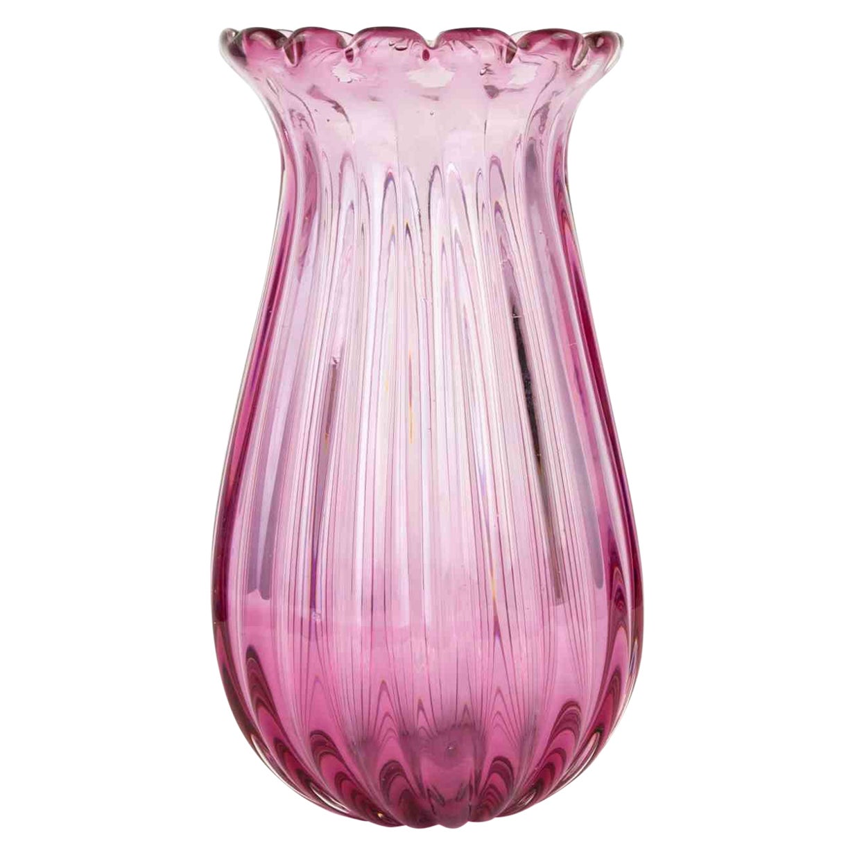 Pink Sommerso Ribbed Vase by Archimede Segusto, Italy, 1970s For Sale