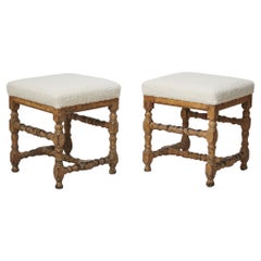 Pair of Rare Antique Genuine Swedish Baroque Stools