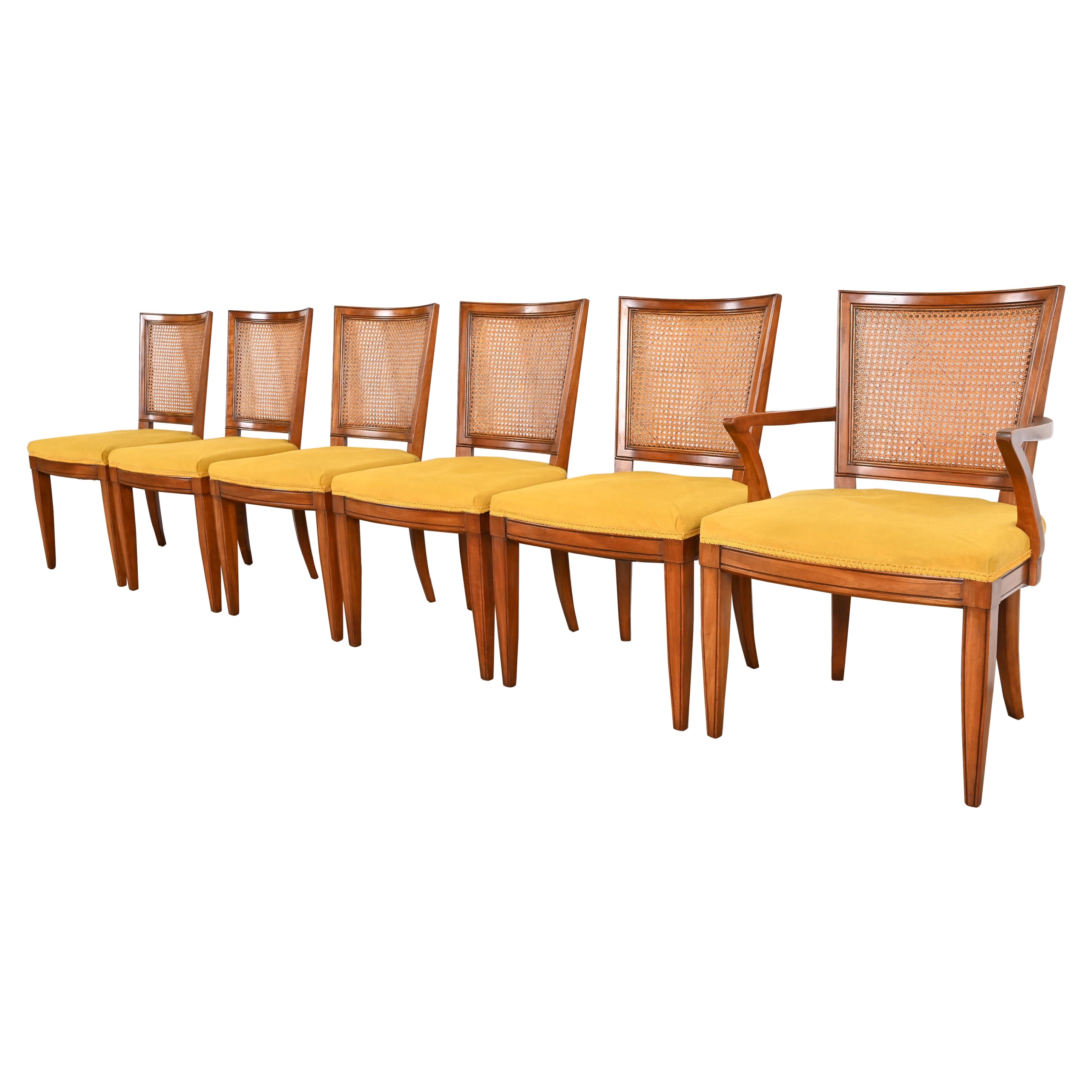 Kindel Furniture Midcentury French Regency Cherry Wood and Cane Dining Chairs