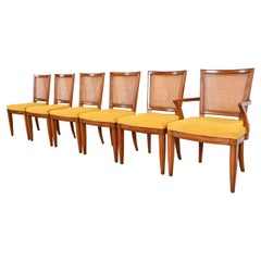 Kindel Furniture Mid-Century French Regency Cherry Wood and Cane Dining Chairs (Chaises de salle à manger en bois de cerisier et cannage)