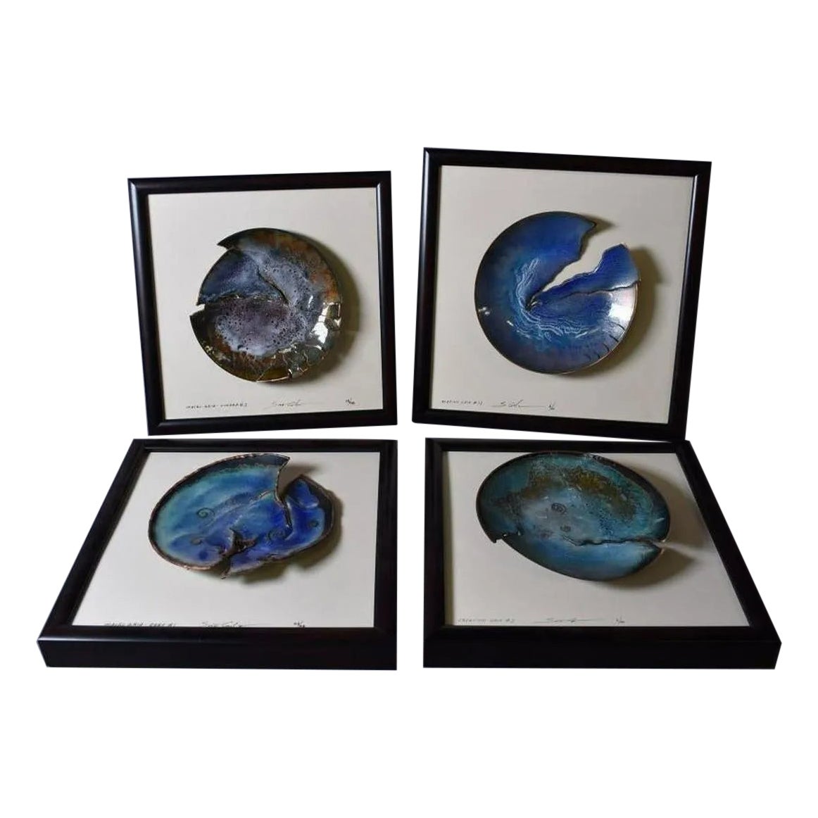 Midcentury Framed Enameled Plaques - Set of 4 For Sale