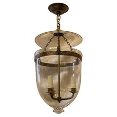 Used Fine Regency Vaughan Designs English Bronze Blown Glass Bell Jar Lantern Fixture