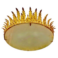 Large Spanish Crown sunburst fixture in Gilt Metal, 1950