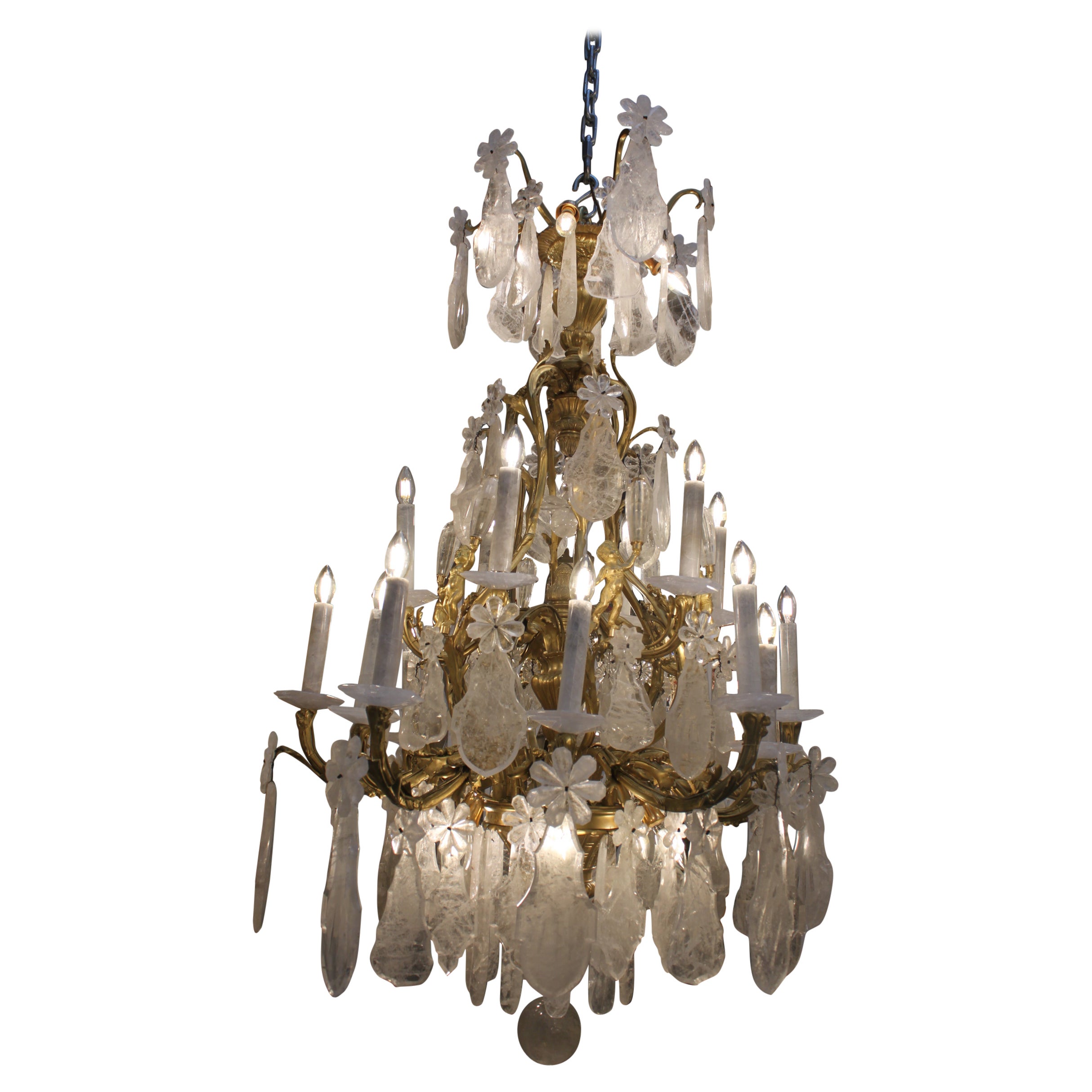 Excellent French Gilt-Bronze Rock Crystal Chandelier For Sale