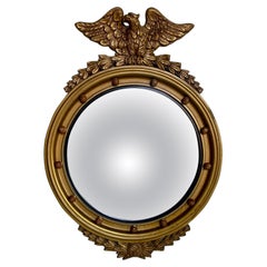 Round Convex Federal Style Carved Giltwood Acanthus Eagle Wall Mirror