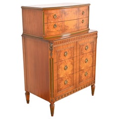 French Regency Louis XVI Burl Wood Highboy Dresser Attributed to Romweber, 1930s