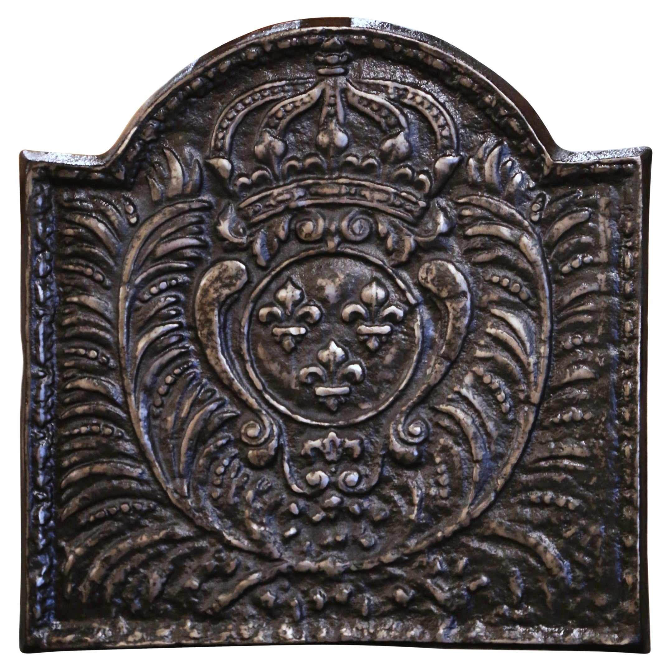 Mid-19th Century Polished Iron Fireback with "Royal Coat of Arms of France" For Sale