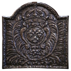 Antique Mid-19th Century Polished Iron Fireback with "Royal Coat of Arms of France"