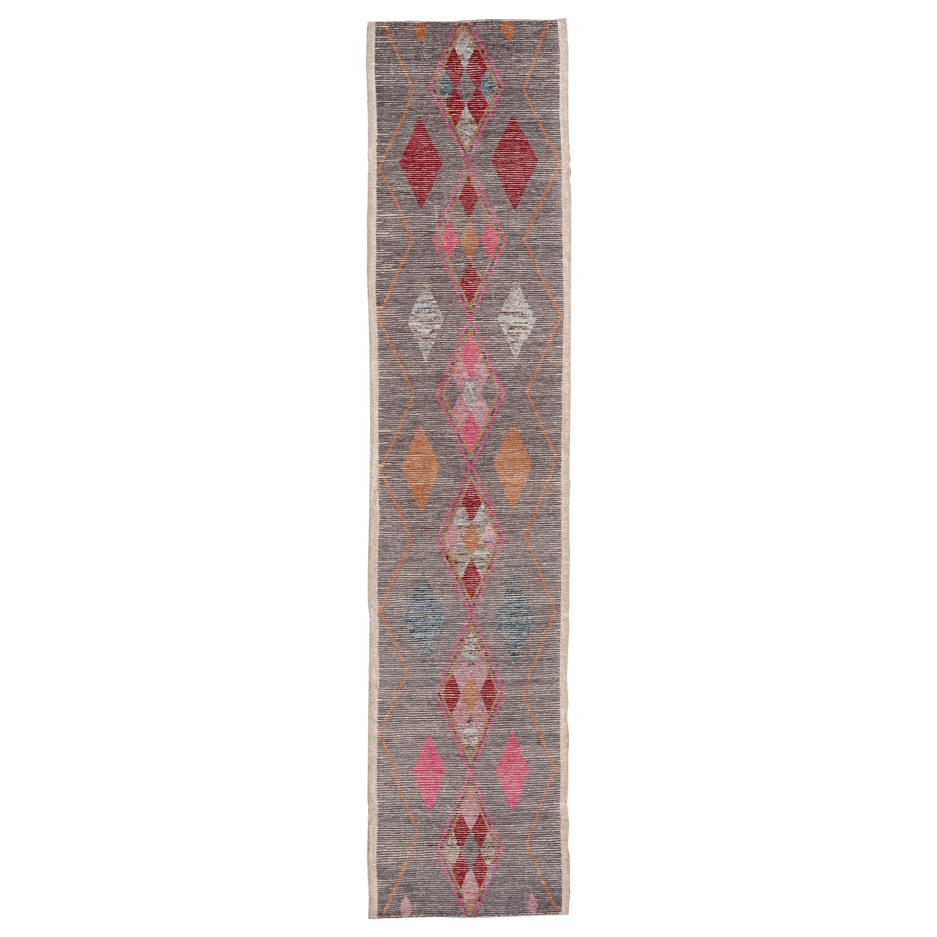 All-Over Modern Tribal Design on a Grey Background with Medallions with Red For Sale