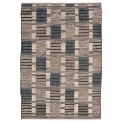 Modern Casual Design Tribal Rug with Checkered Pattern in Teal, Cream, and Brown