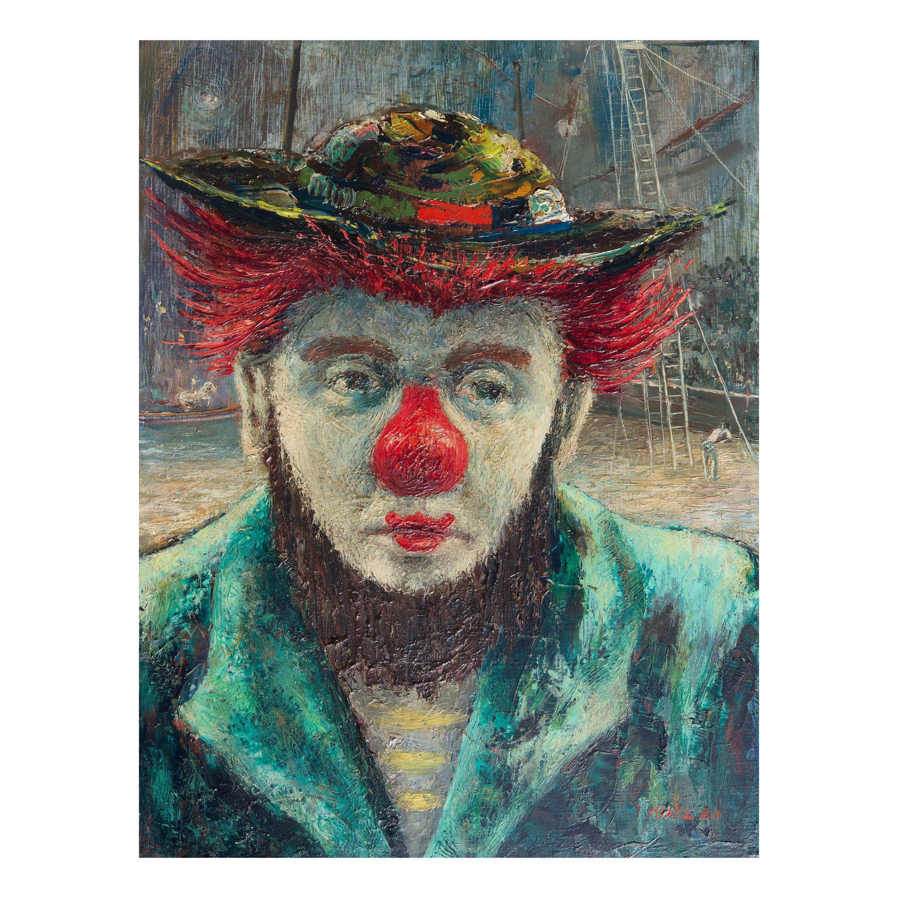 Portrait Painting of Circus Clown, 1950