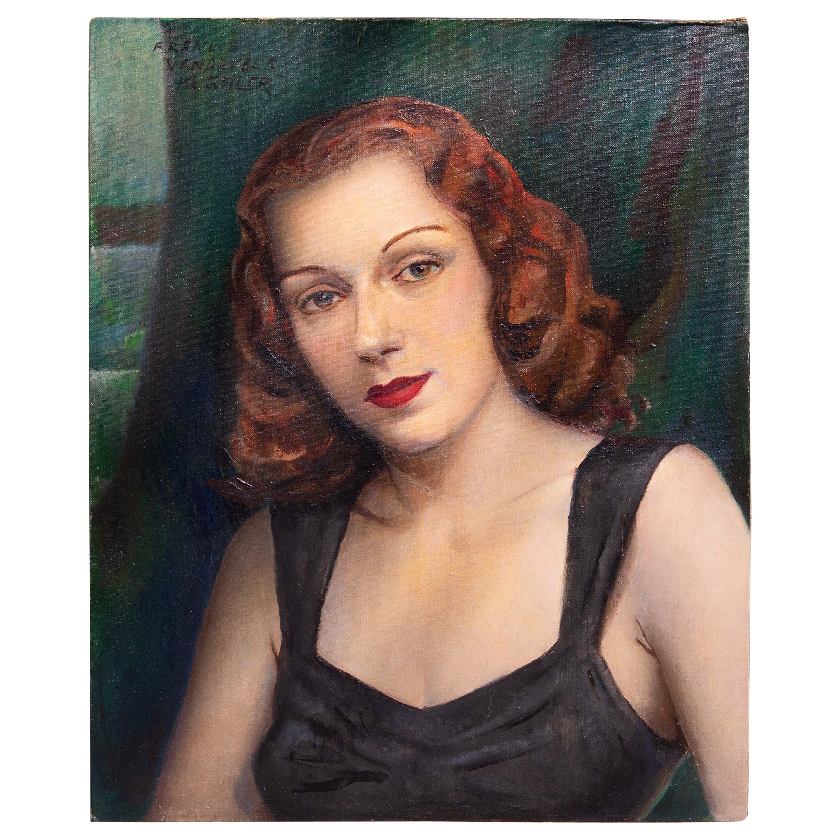 Remarquable portrait d'une femme aux cheveux rouges de style Hollywood Regency par Kughler, 1932 en vente