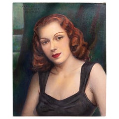 Striking Hollywood Regency Portrait of a Red Haired Lady by Kughler, 1932