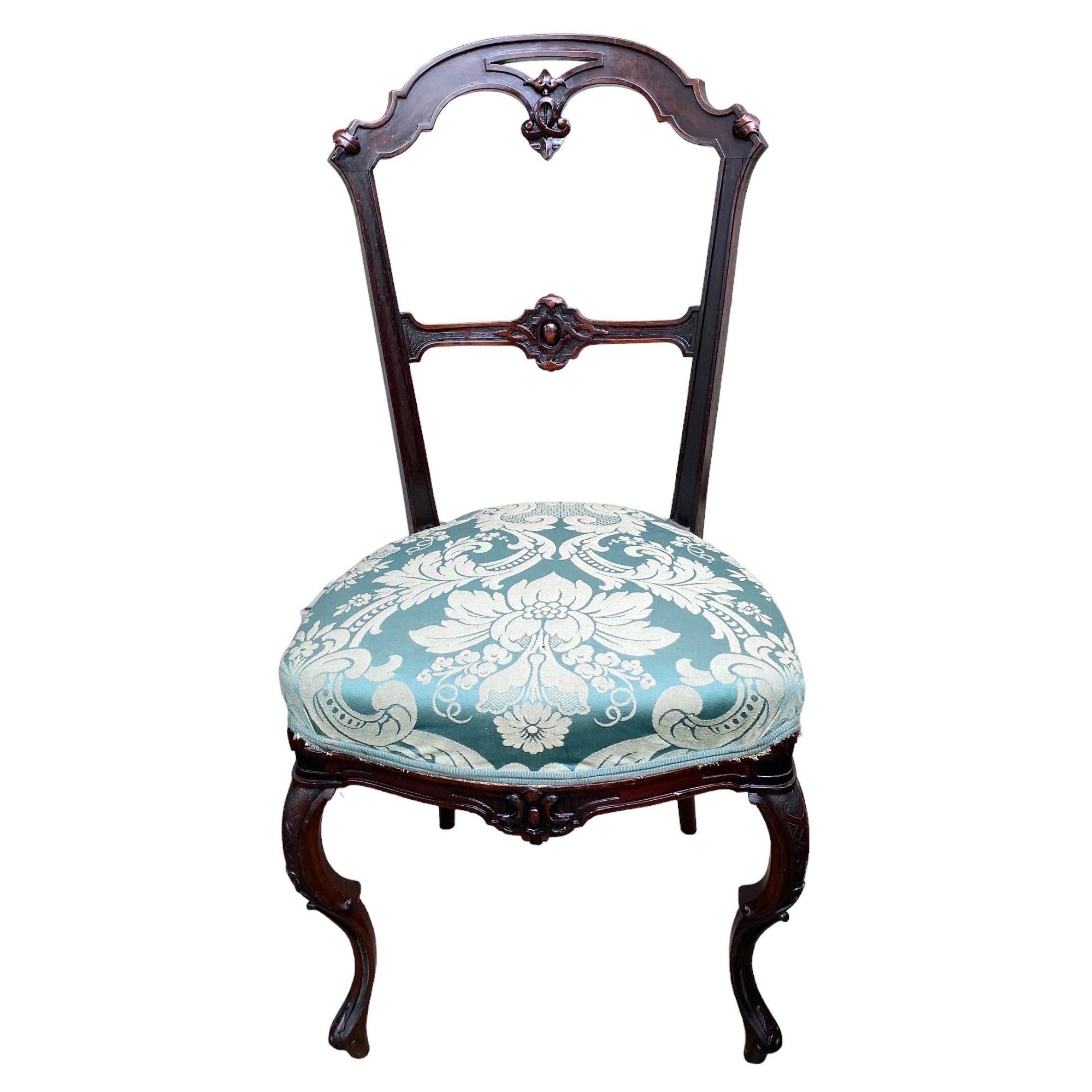 Late 19th Century French Carved Mahogany Side Chair For Sale